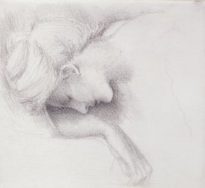ガーデンコート-ブライアローズシリーズの研究、1888年（紙に黒いチョーク） 作： Edward Burne Jones